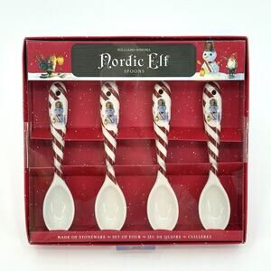 Williams Sonoma Stoneware Hot Chocolate Spoons snowman Nordic Elf Christmas
